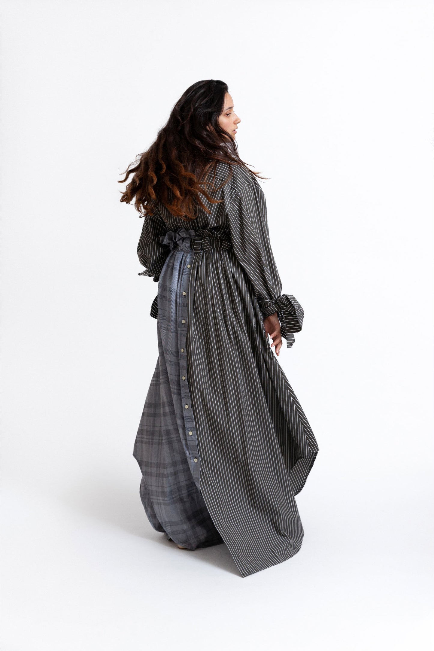 Bow Sleeve Crop Shirt DUSK / black pinstripe