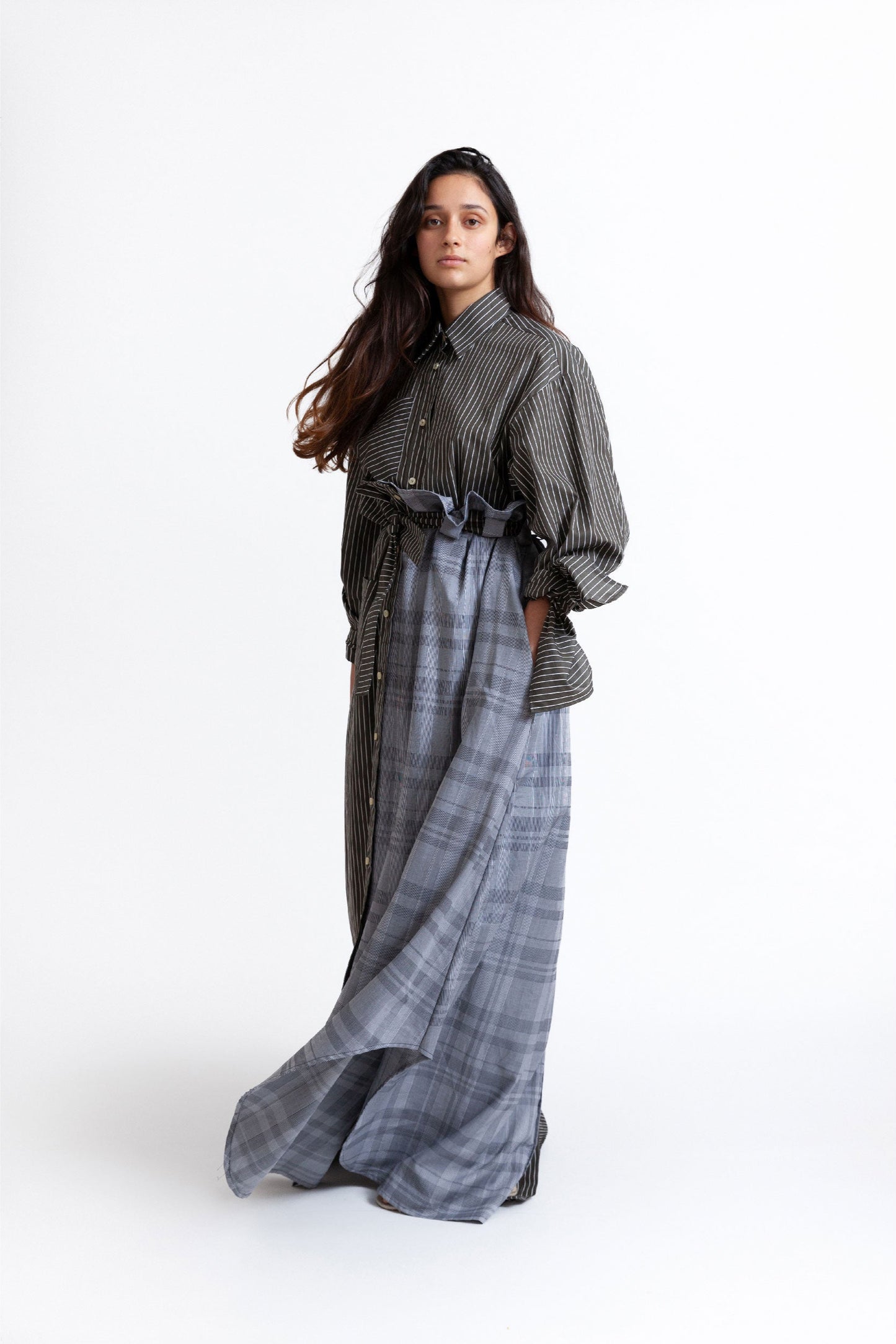 Bow Sleeve Crop Shirt DUSK / black pinstripe